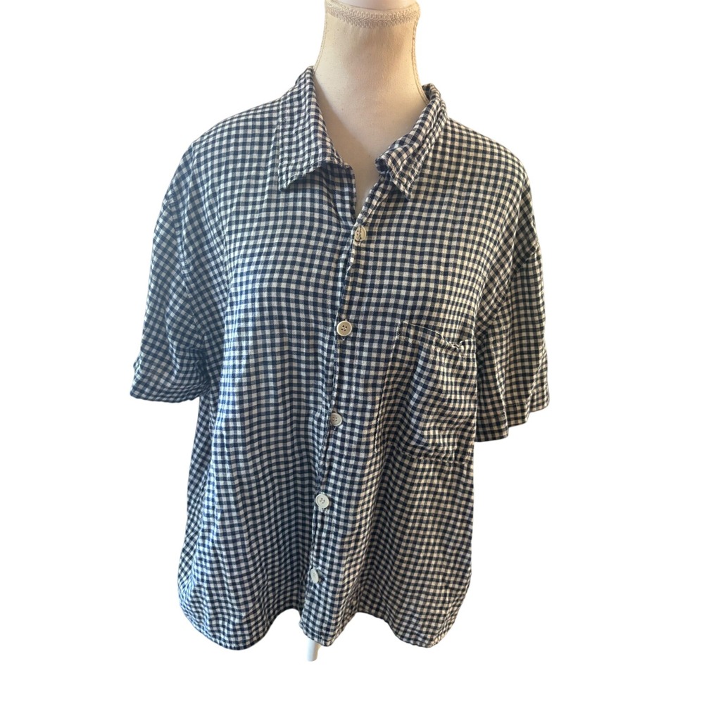CP SHADES Blue Plaid Button Down Short Sleeve Size Large